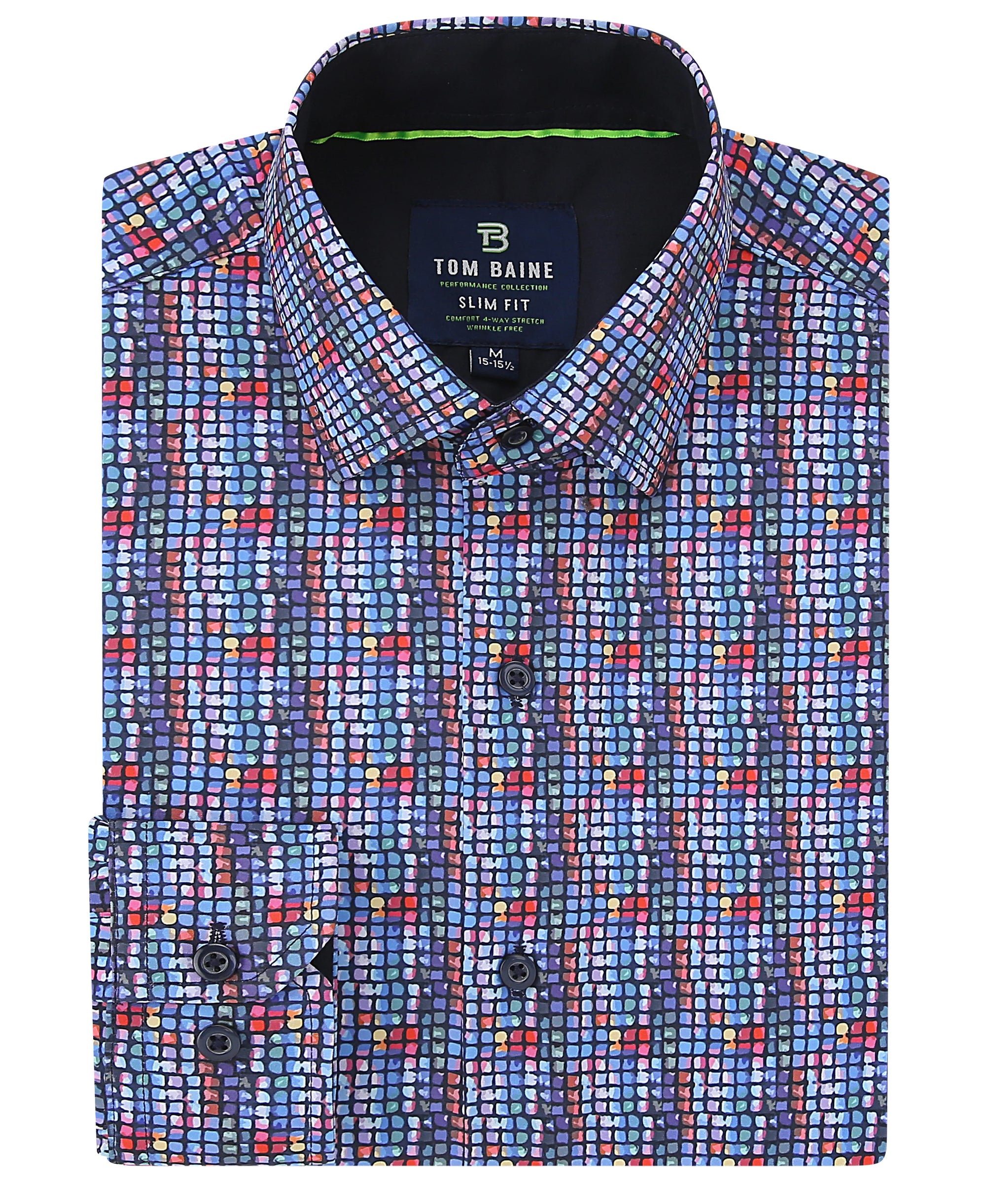 Men's Slim Fit Performance Long Sleeve Printed Multi Blue