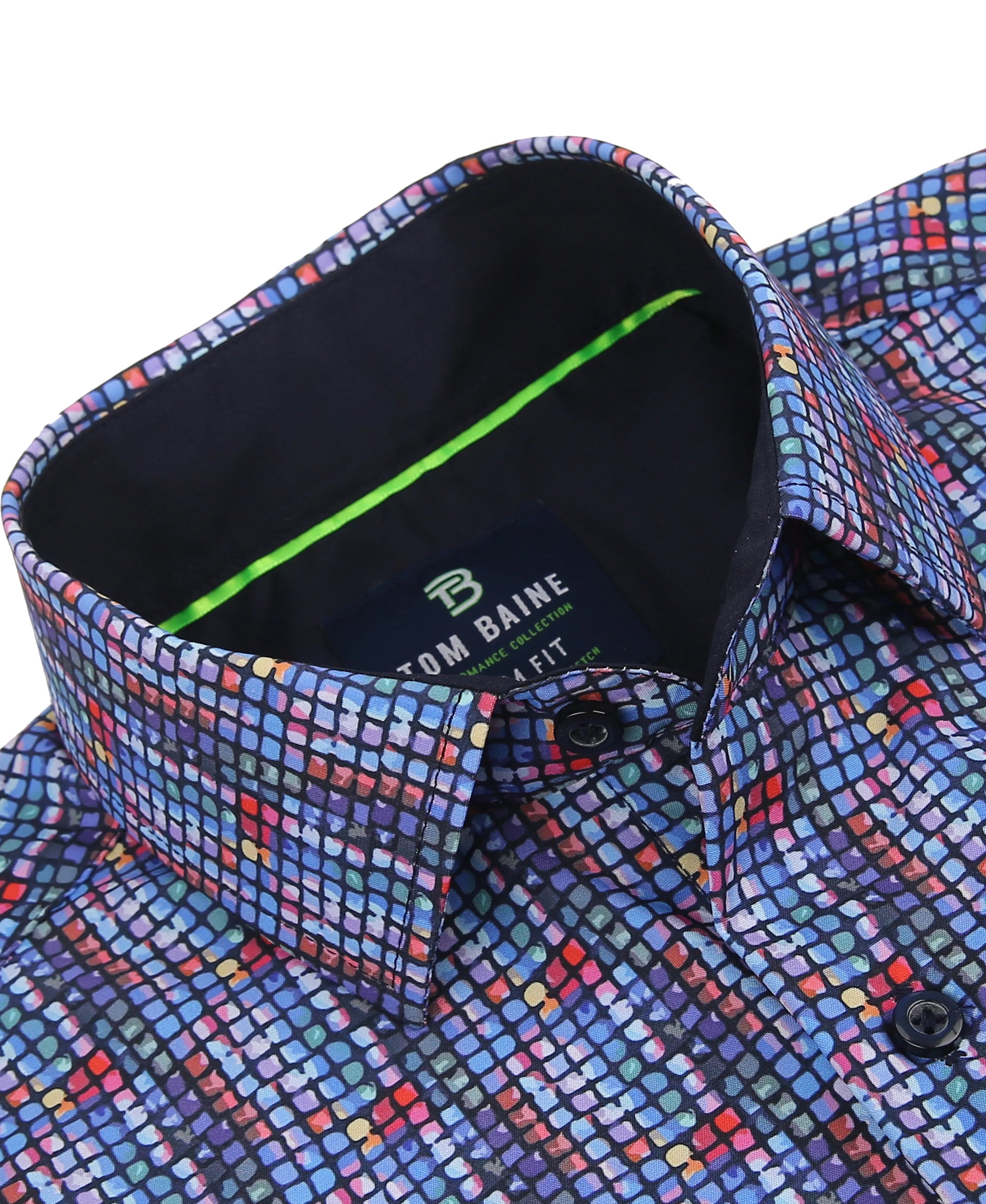 Men's Slim Fit Performance Long Sleeve Printed Multi Blue
