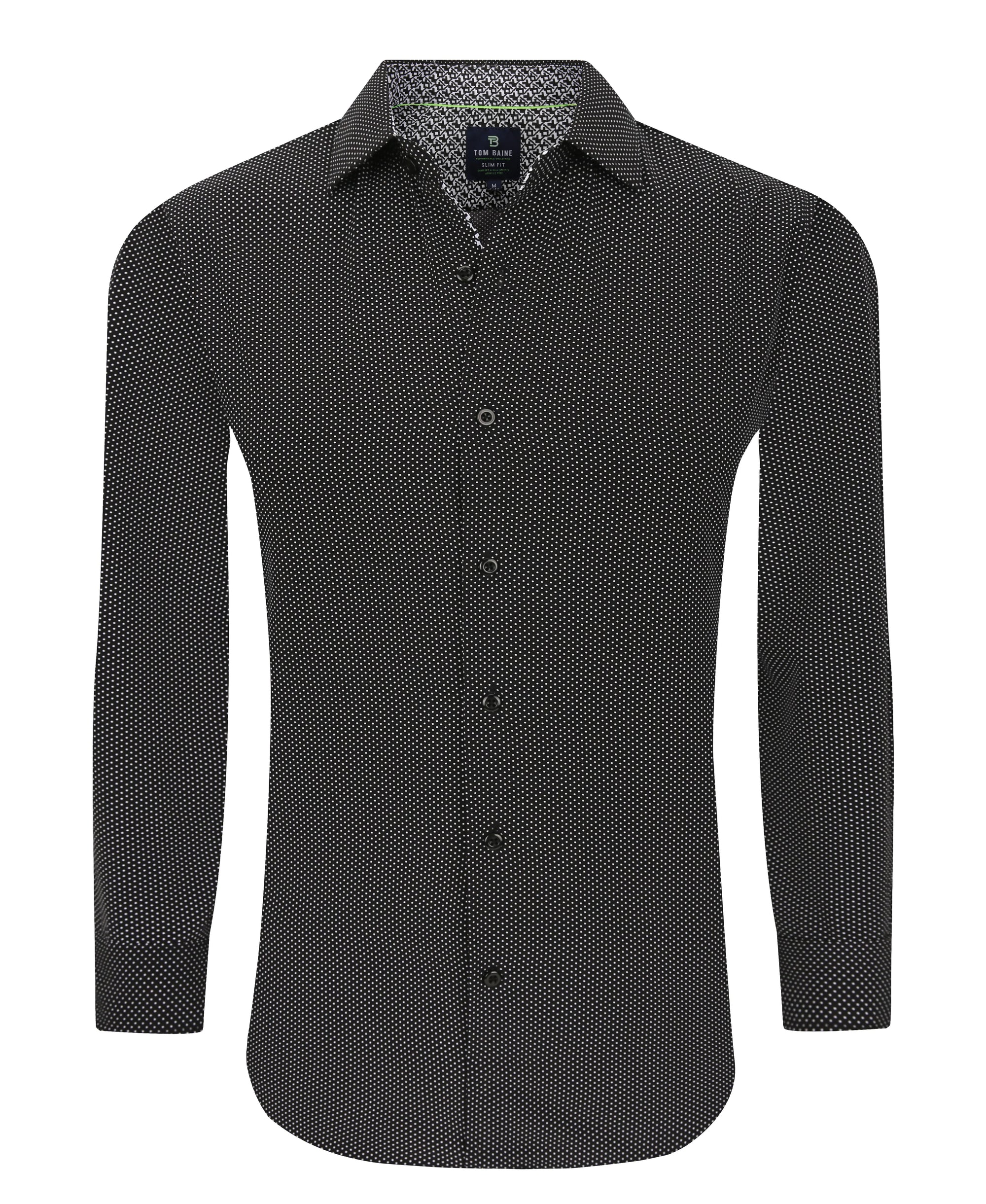 Men's Slim Fit Performance Long Sleeve Printed Black Shirt