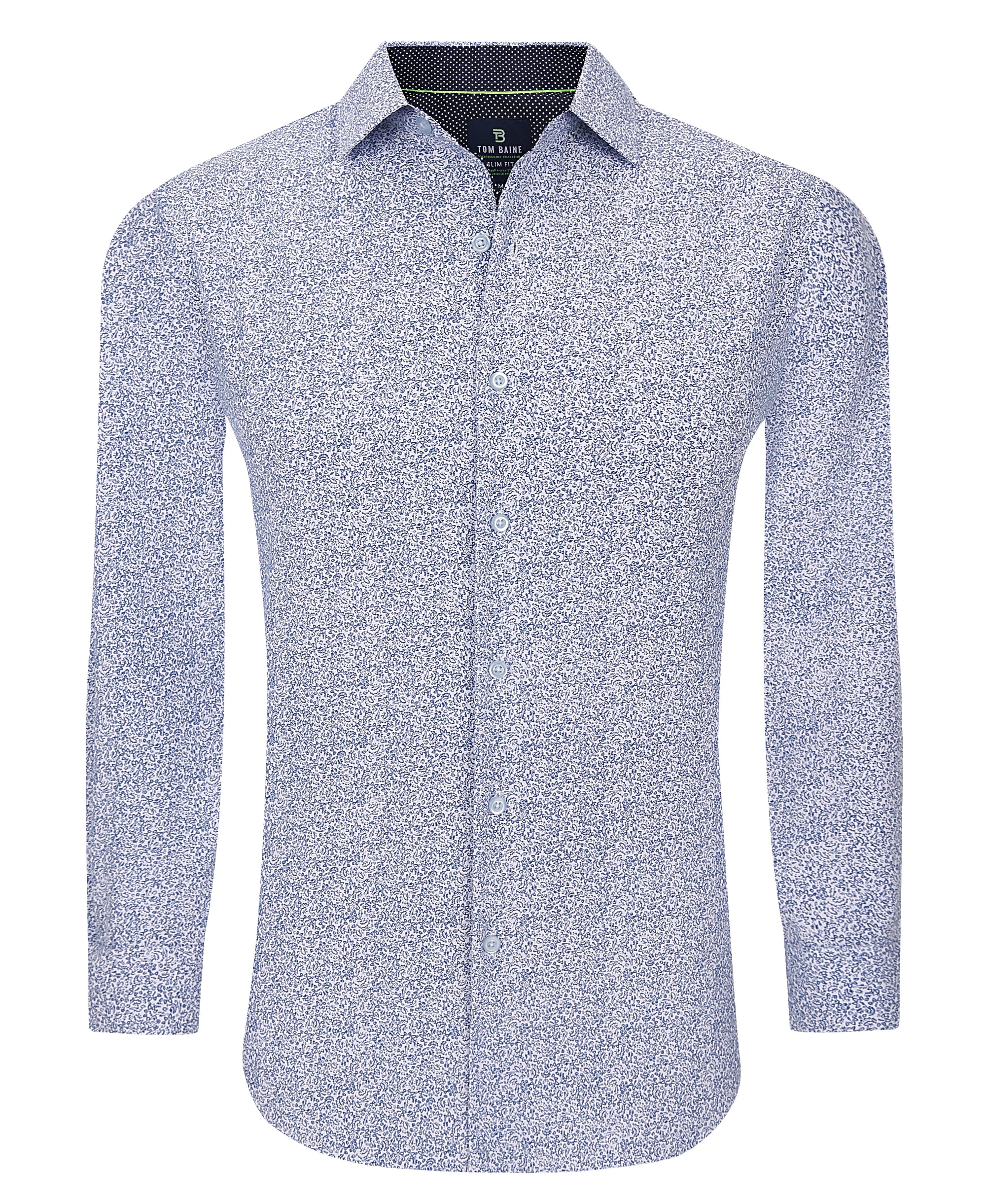 Men's Slim Fit Performance Long Sleeve Printed Shirt Floral White