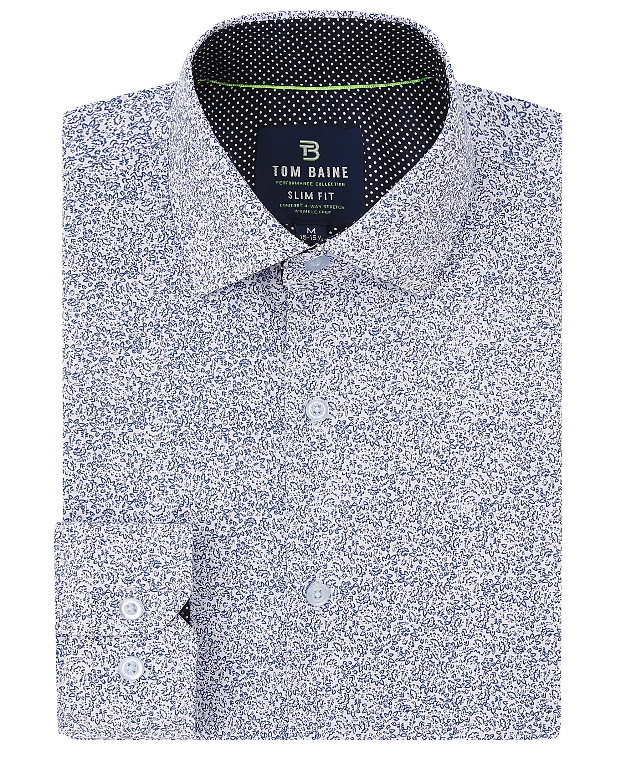Men's Slim Fit Performance Long Sleeve Printed Shirt Floral White