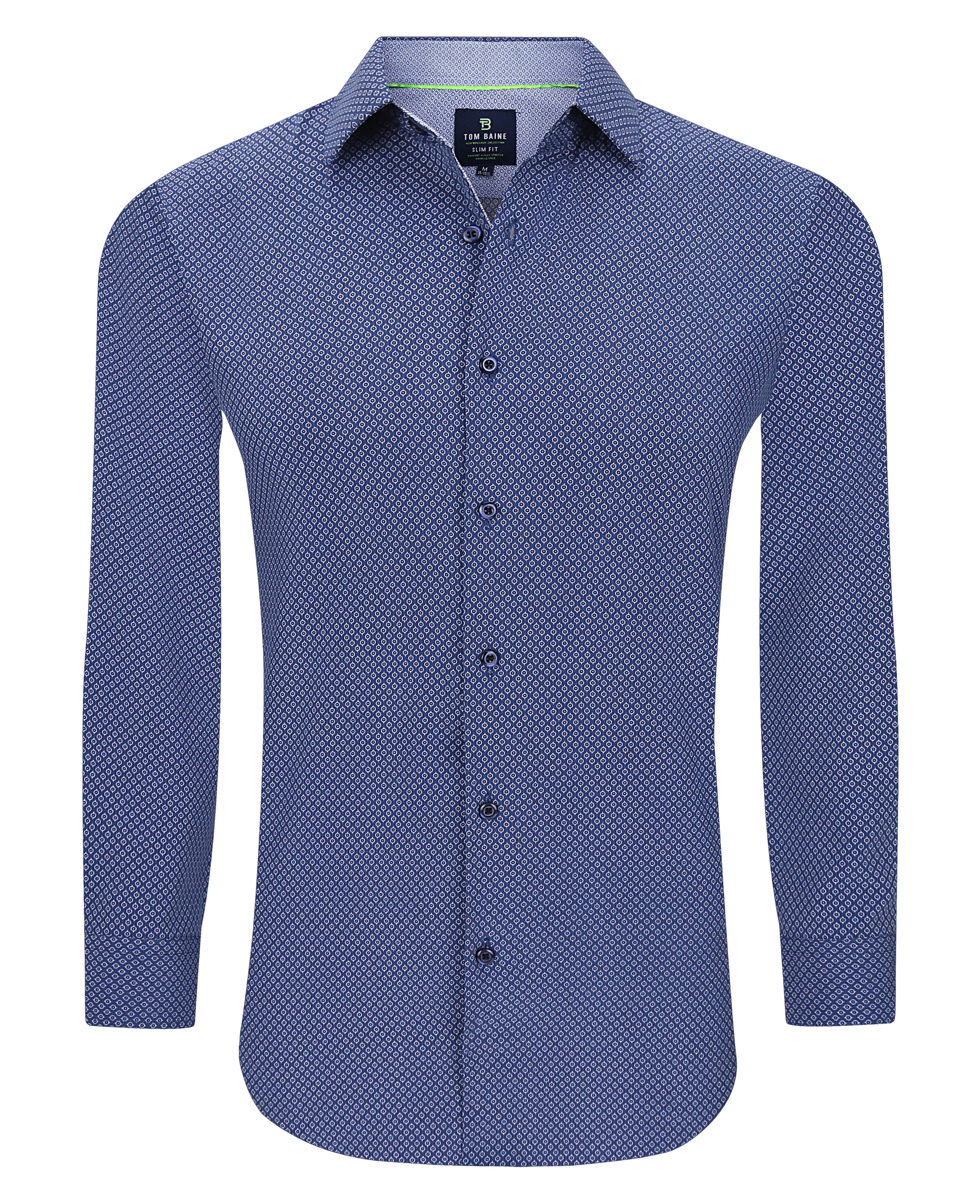 Men's Slim Fit Performance  Long Sleeve Navy Printed Shirts