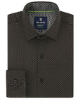 Men's Slim Fit Performance Long Sleeve Black Printed Shirt