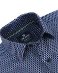 Men's Slim Fit Performance Long Sleeve Printed Blue Shirt