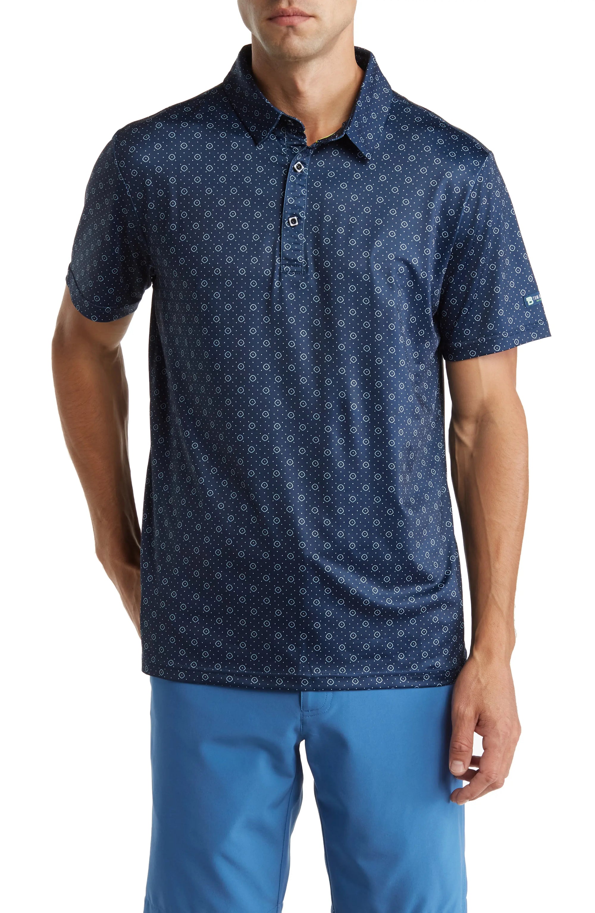 Geo Slim Fit Performance Polo Navy