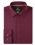 Maroon dress shirt with a brand label on a white background
