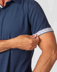 Men's Slim Fit Performance Stretch Navy Short Sleeve