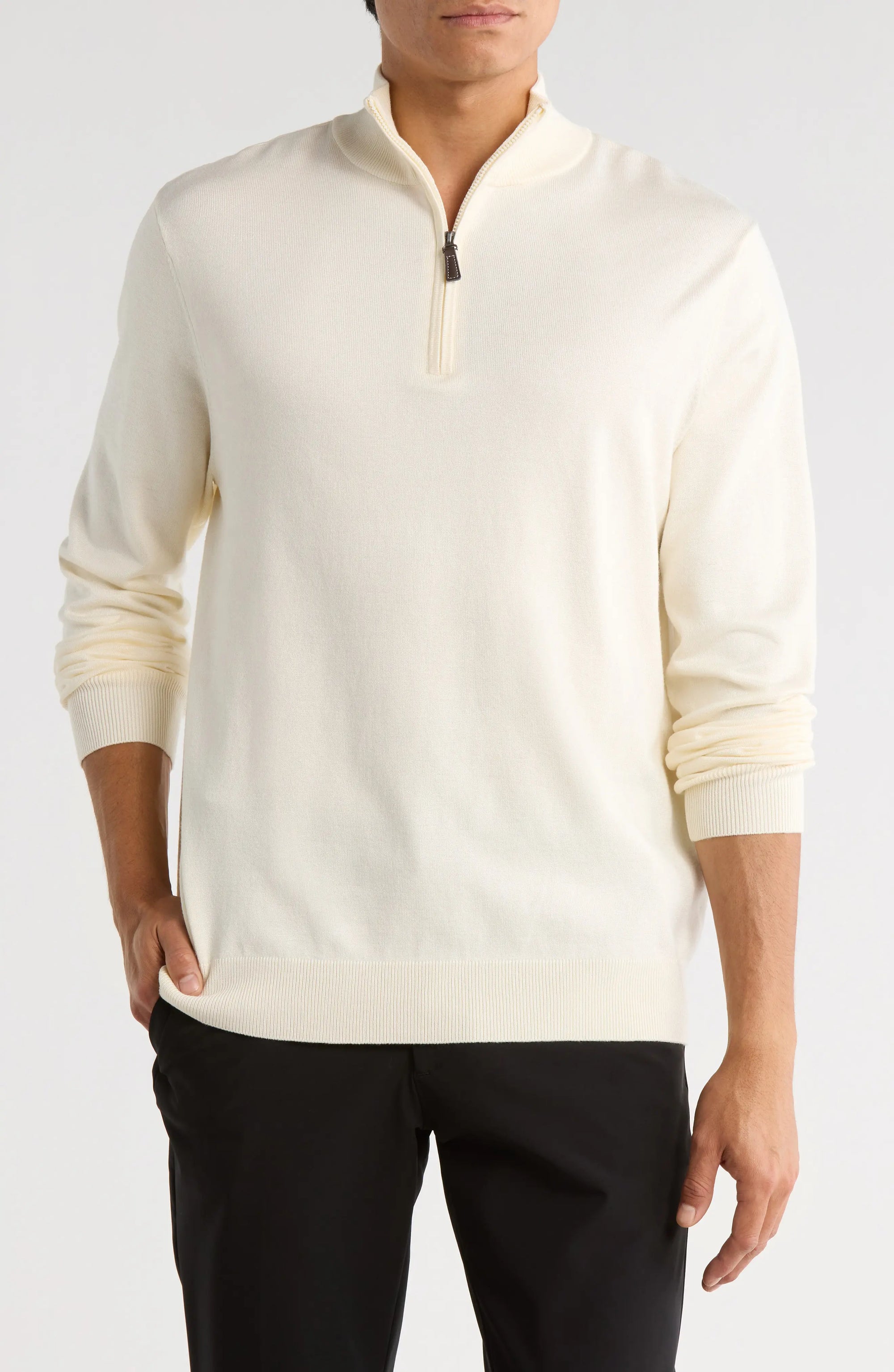 1/4 Zip Cashmere Feel Sweater (Light Gray )