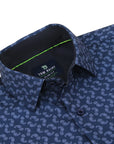 Men's Slim Fit Navy Performance Long Sleeve Printed Shirt