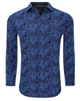Men's Slim Fit Performance Long Sleeve Printed Shirt Blue