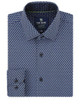 Men's Slim Fit Performance Long Sleeve Printed Blue Shirt